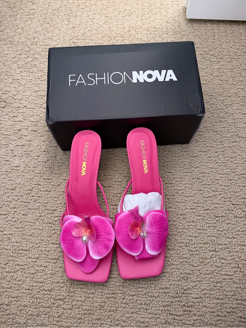 Fashion Nova Hot Pink Floral Slide Heels